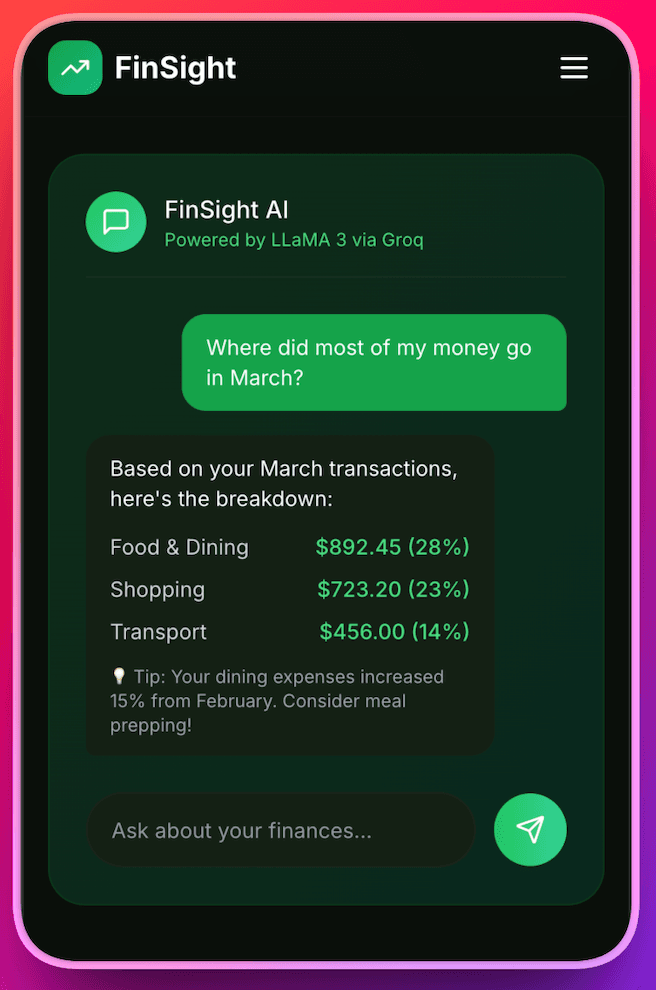 AI Finance Dashboard screenshot 2